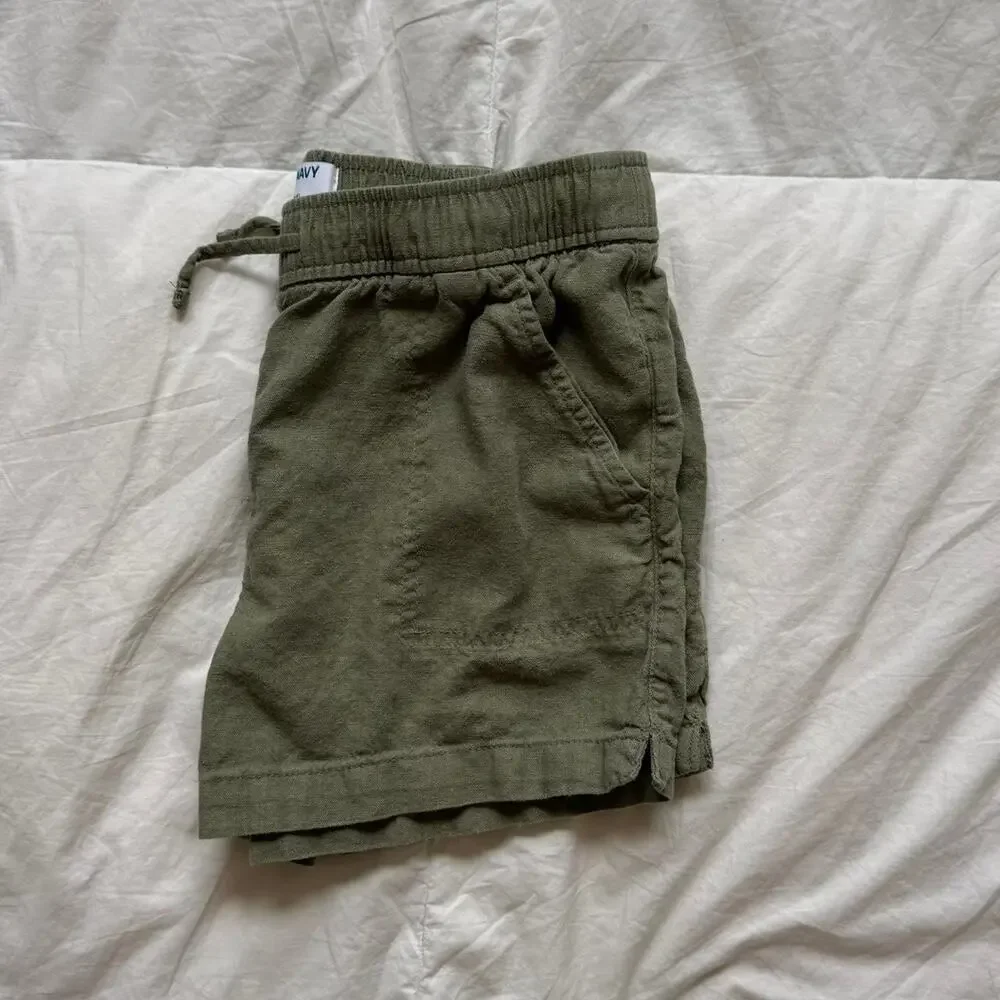 old navy Olive green linen shorts youth sz‎ XL 14 16 pockets lightweight elastic